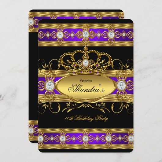Princess Royal Lila Gold Diamond Queen Crown Einladung (Vorne/Hinten)