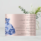 Princess Royal Rose Dress Sweet 16. Blue Navy Einladung (Stehend Vorderseite)