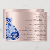 Princess Royal Rose Dress Sweet 16. Blue Navy Einladung (Vorne/Hinten)