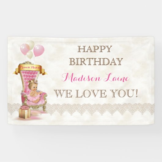 Princess Royal Throne Girl Pink Gold Banner (Horizontal)