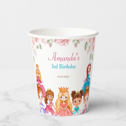 Princess Royals Pink Birthday Party 3rd Paper Cups Pappbecher (Rückseite)