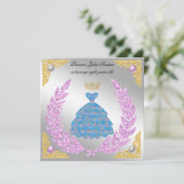 Princess Silver & Gold White Pearls Crown Geburtst Einladung (Stehend Vorderseite)