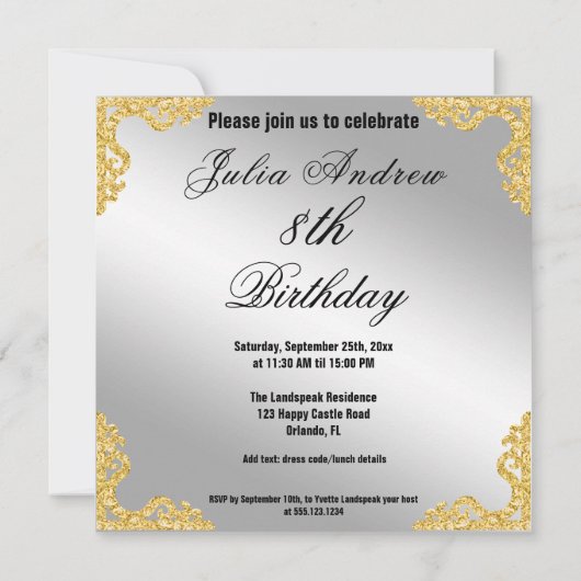 Princess Silver & Gold White Pearls Crown Geburtst Einladung (Rückseite)