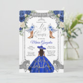 Princess Silver Navy Boots Charra Mis Quince 2 Einladung (Stehend Vorderseite)