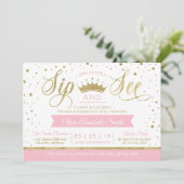 Princess Sip and See Baby Shower Einladung (Stehend Vorderseite)