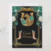 Princess Smarald Green & Gold Charra Mis Quince Einladung (Rückseite)