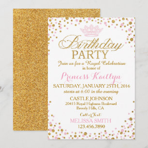 Princess Sparkle Pink und Gold Glitzer Geburtstag Einladung