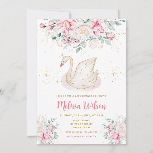 Princess Swan Baby Shower Einladung (Vorderseite)