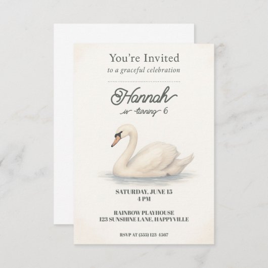 Princess Swan Birthday Einladung für Mädchen (Vorne/Hinten)