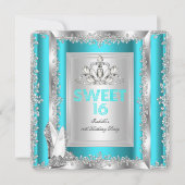 Princess Sweet 16 Aquamarin Blue Aqua Silberschuhe Einladung (Vorderseite)