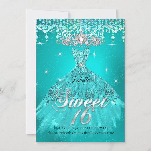 Princess Sweet 16 Birthday Aquamarin Aqua Dress Ti Einladung (Vorderseite)