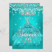 Princess Sweet 16 Birthday Aquamarin Aqua Dress Ti Einladung (Vorne/Hinten)