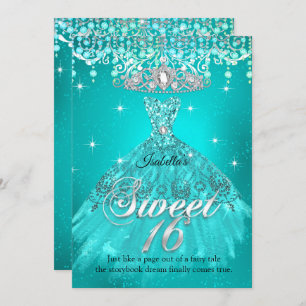Princess Sweet 16 Birthday Aquamarin Aqua Dress Ti Einladung