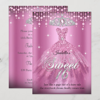 Princess Sweet 16 Birthday Pink Dress Tiara Einladung