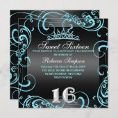 Princess Sweet 16 Blue & Black Birthday Einladung (Vorne/Hinten)