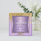 Princess Sweet 16 Gold Lavender Lila Party 2 Einladung (Stehend Vorderseite)