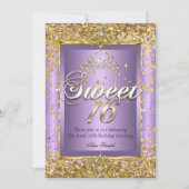 Princess Sweet 16 Gold Lavender Lila Party Einladung (Vorderseite)