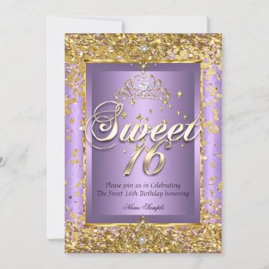 Princess Sweet 16 Gold Lavender Lila Party Einladung (Vorderseite)