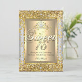 Princess Sweet 16 Gold Silver Gray Party Einladung (Stehend Vorderseite)