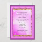 Princess Sweet 16 Hot Pink Magenta Gold Party Einladung (Rückseite)