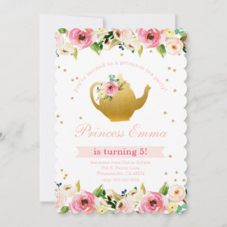 Princess Tee Party Birthday Floral Glitzer Einladung