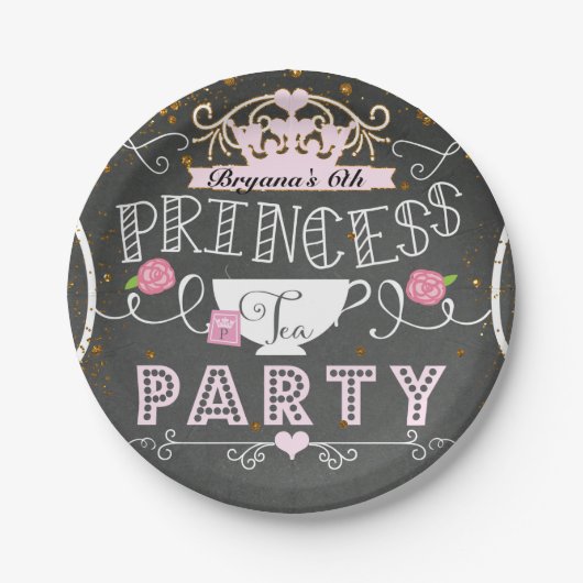 Princess Tee Party Chalkboard Geburtstag Pappteller (Vorderseite)