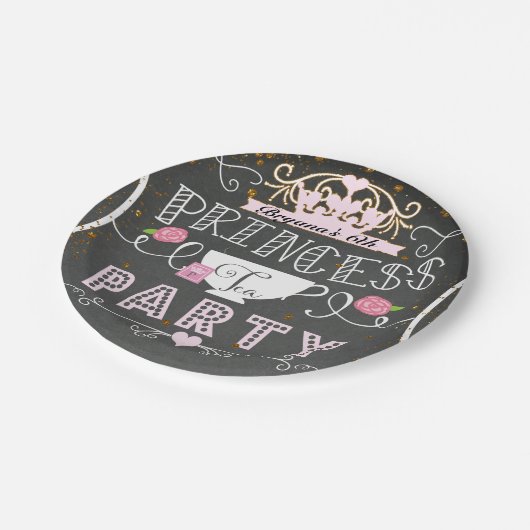 Princess Tee Party Chalkboard Geburtstag Pappteller (Schrägansicht)