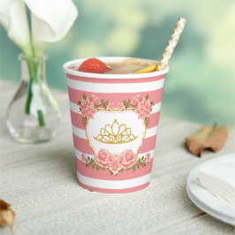 Princess Theme, Gold Glitzer Crown und Pink Floral Pappbecher