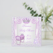 Princess Tiara Baby Dusche Lilac Cradle Satin Spit Einladung (Stehend Vorderseite)