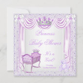 Princess Tiara Baby Dusche Lilac Cradle Satin Spit Einladung (Vorderseite)