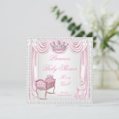 Princess Tiara Baby Dusche Pink Cradle Satin Spitz Einladung (Stehend Vorderseite)
