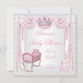 Princess Tiara Baby Dusche Pink Cradle Satin Spitz Einladung (Vorderseite)