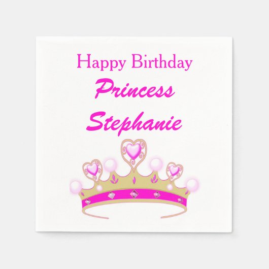 Princess Tiara Crown Pink Happy Birthday Girly Serviette (Vorderseite)
