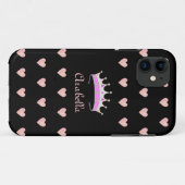 Princess Tiara Crown & Pink Hearts on Black Case-Mate iPhone Hülle (Rückseite (Horizontal))