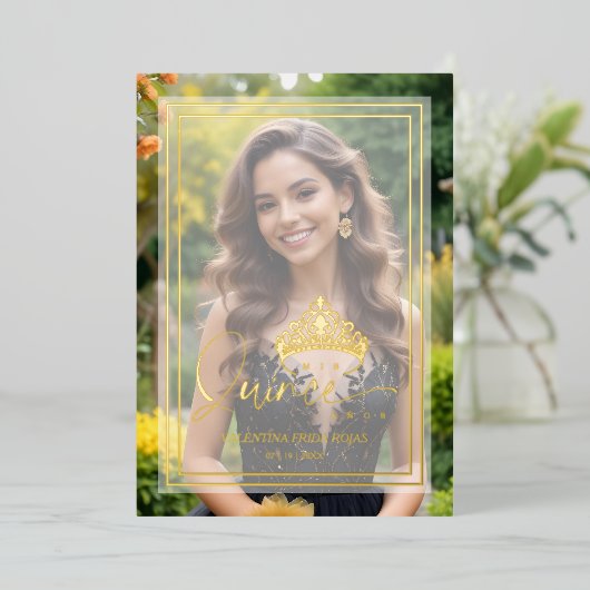 Princess Tiara Exquisite Overlay Vellum Effect XV Folieneinladung (Stehend vorne)