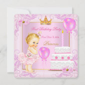 Princess Tiara Girl Pink Blonde zum ersten Geburts Einladung (Vorderseite)