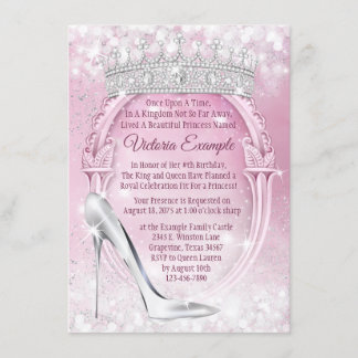 Princess Tiara Glass Shoe Aschenputella Quinceaner Einladung