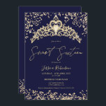 Princess Tiara Gold Glitzer Marine Foto Sweet 16 Einladung<br><div class="desc">Chic Prinzessin Tiara Kronherz geformten goldenen Glitzer Glitzern und marineblau Foto Sweet 16 Geburtstagsparty ,  mit einer schicken Skriptkalligraphie . Fügen Sie Ihr Foto hinten hinzu. Kontaktieren Sie mich,  um den Haupt-Schriftart zu wechseln.</div>