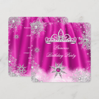 Princess Tiara Hot Pink Snowflake Geburtstagsparty Einladung