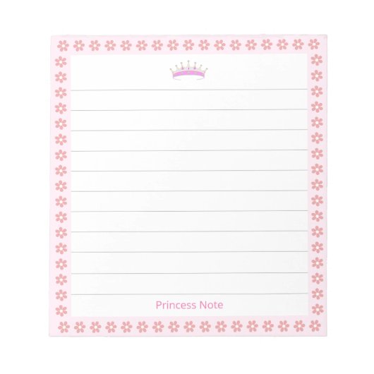 Princess Tiara & Pink Blume auf Linde Notizblock (Vorderseite)