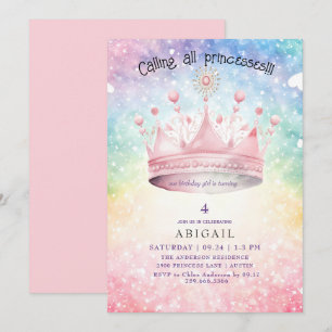 Princess Tiara Pink Colorful Girl Geburtstagsparty Einladung