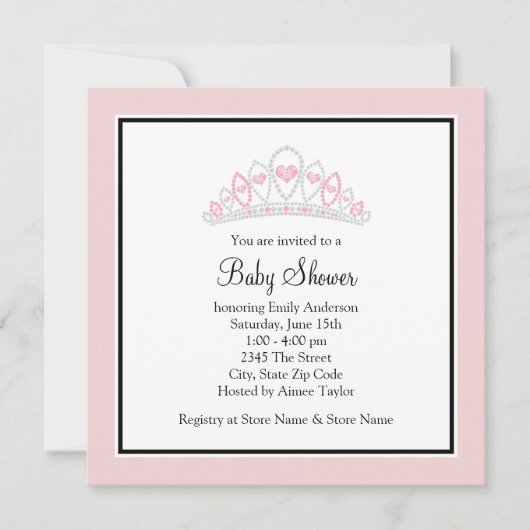 Princess Tiara Pink Princess Baby Dusche Einladung (Vorderseite)