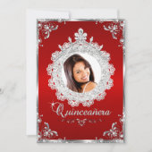 Princess Tiara Red Silver Sparkle Quinceanera Einladung (Vorderseite)