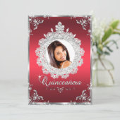 Princess Tiara Ruby Red Sparkle Quinceanera Einladung (Stehend Vorderseite)