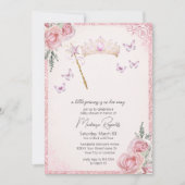 Princess Tiara & Wand Pink Glitzer Babydusche Einladung (Vorderseite)