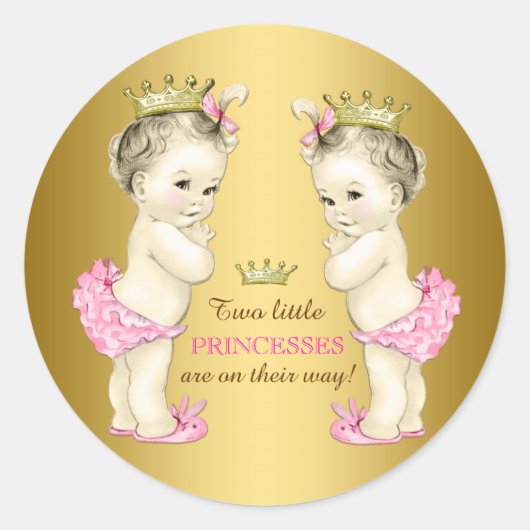 Princess Twin Girl Baby Dusche Runder Aufkleber (Vorderseite)