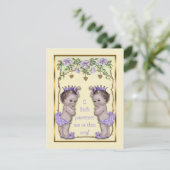 Princess Twin Vintage Rose & Hearts Baby Dusche Einladung (Stehend Vorderseite)