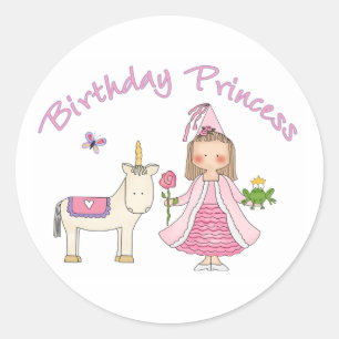 Princess Unicorn Birthday Girl Runder Aufkleber