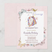 Princess Unicorn Butterflies Pink Birthday Einladung (Vorne/Hinten)