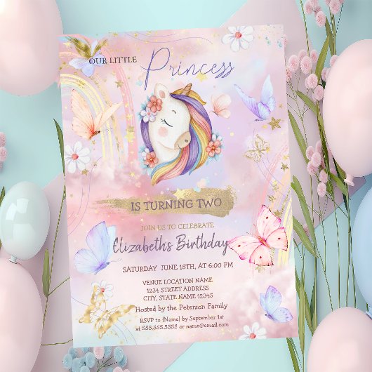 Princess Unicorn Butterfly Rainbow Birthday Einladung